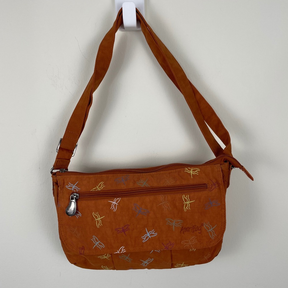 AmeriBag Distressed Brown Dragonfly‎ Print Shoulder Bag Adjustable Strap